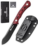 DRACHENADER Gürtelmesser RED-ROCK, Full Tang Outdoor Survival Messer mit 10, 3 cm Klingenlänge, D2 Stahl Kydex Scheide, Klinge Schwarz + G10 Griff Rot