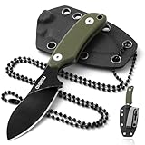 Omesio Nessmuk Neck Knife EDC 42aMesser mit Kydexscheide und Gürtelclip, Hals Messer Kleines Feststehendes D2 Stahl Full Tang G10-Griff - 42a konform