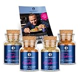 Ankerkraut x Tim Raue Gewürz-Set, vier Gewürze inklusive Rezeptheft des Sterne-Koch, Gewürz im Korkenglas, Gourmet-Erlebnisse zu Hause beim Kochen, Aroma für Fleisch, Pasta und Gemüse